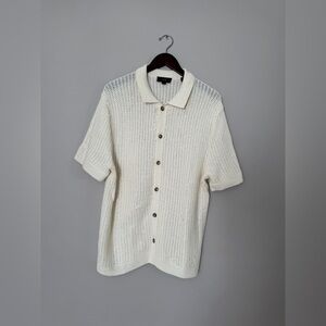Vince Cream Cotton Knit Button-Up Shirt